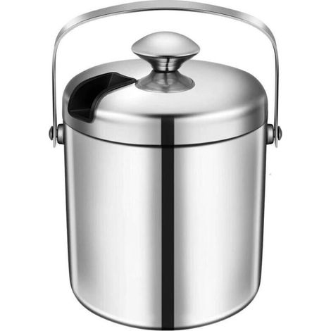 Seau à glace en acier inoxydable de qualité supérieure 1.3 l – Passe au lave-vaisselle – Double paroi – Avec couvercle et pince – Pour bar. fêtes. (1/5)