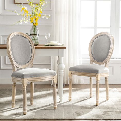 Lot de 2 chaises médaillon VERSAILLES style louis XVI Lot de 2 chaises de salle à manger - Pied bois - Tissu gris 50 x 61 x 94 cm (1/5)
