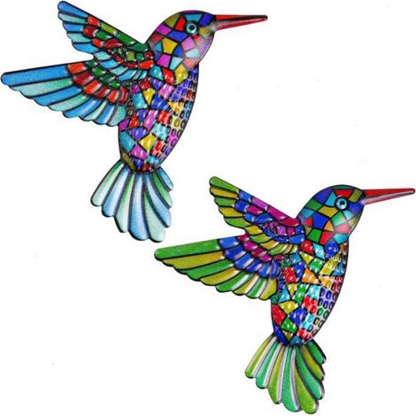Colibri - Décoration Murale En Fer Forgé - Design 3D Réaliste - Pour Intérieur Et Extérieur - Lot De 2 (1/5)