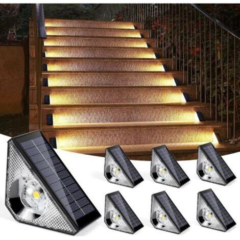 Solarbetriebene Außenleuchten mit Bewegungsmelder (4er-Pack). Treppenbeleuchtung (3000 K) für Wege. IP65 Solar-LED-Außenleuchten für Treppen, Garten, Terrasse, Garage, Stufen und Treppenhäuser (6 Stüc (1/5)