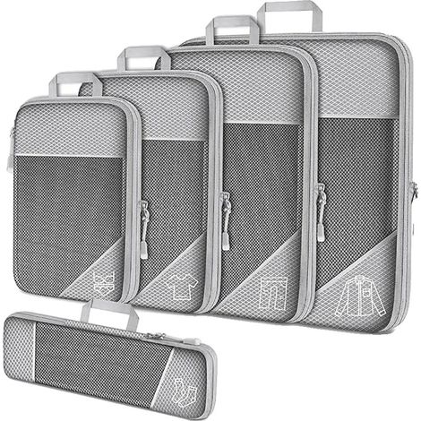 Organizer portaoggetti, set da viaggio composto da 5 cubi, design comprimibile, 5 pezzi, grigio (1/2)