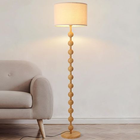 Lampadaire sur pied Salon Lampe Rétro Lampadaires sur pied Style Bohème Lamp Decoration Abat-jour En Tissu Luminaire Verticale Pour Salon Coin Salle À Manger Chambre Bureau Étude Bois Naturel (1/5)