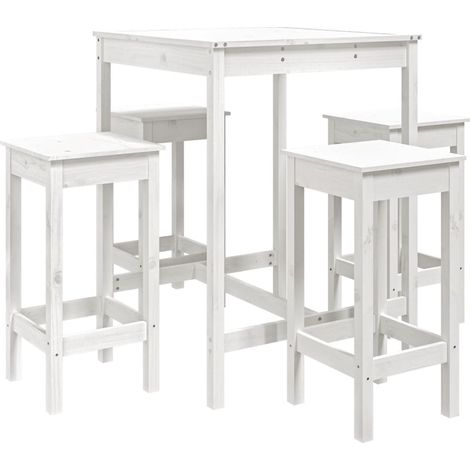 Set bar da giardino da 5 pezzi in legno di pino massiccio bianco 020013390