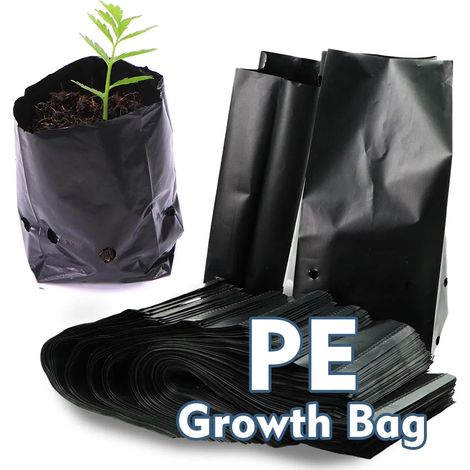 (17 x 35 cm - 50 pièces) 50 sacs de plantation noirs en PE respirants pour semis, idéaux pour la culture de jeunes plants, le jardin, le verger et le repiquage d'arbres. (1/5)