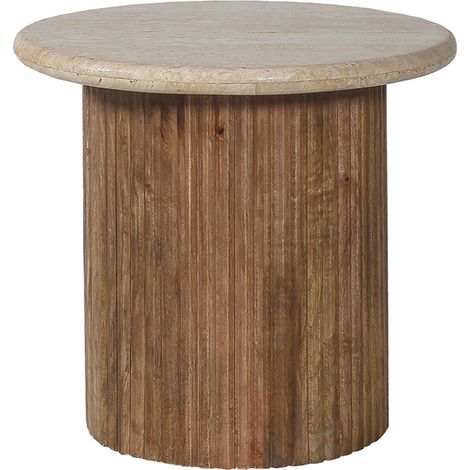 LOUIS - Table d'appoint en travertin et bois de manguier 50 cm
