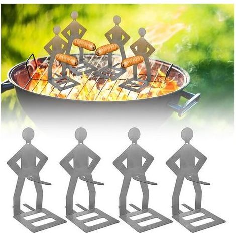 Lot de 4 supports à saucisses pour barbecue, en acier inoxydable, accessoires de barbecue amusants, support de saucisses pour hot dog, support portable pour barbecue en plein air, accessoires de (1/5)