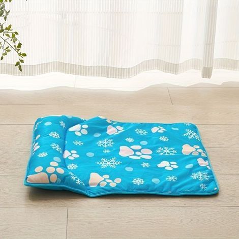 Tapis rafraîchissant XL bleu ciel pour animaux de compagnie avec coussin pour chiens et chats - Lavable. respirant. base en panier (1/5)