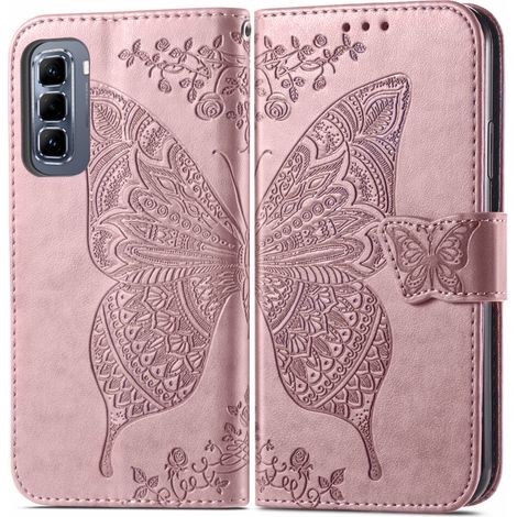 Funda tipo libro para Infinix Hot 50 Pro+ 4G, diseño de mariposa, color oro rosa. (1/5)