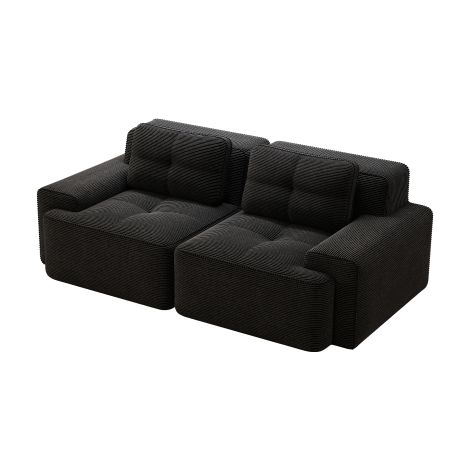 Canapé modulable noir velours côtelé, assise profonde petit canapé-lit (1/5)