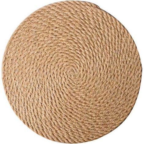 Sets de table tissés ronds de 25 cm (10 pouces) en jute tressé, résistants à la chaleur et antidérapants, pour table à manger, assiettes, casseroles et théières. (1/5)