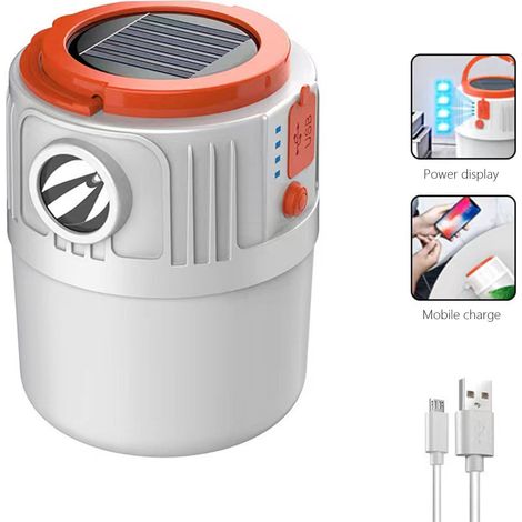 Lampe De Camping - 3000 Lm - LED Rechargeable USB Et Solaire - IP65 - 5500 mAh - Pour Tente Extérieur Randonnée Pique-Nique - 1 Pièce (1/5)