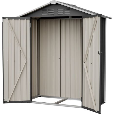 Cobertizo metálico 154 x 83 x 180 cm gris con base metálica y puerta con cerradura (1/5)