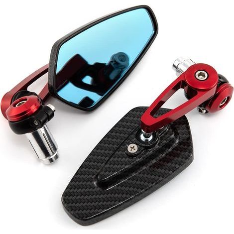 Retroviseur Moto Embout De Guidon Universel Rétroviseur d'extrémité de guidon pivotant à 360° en aluminium Compatible avec les quads, scooters et VTT (Rouge) (1/5)