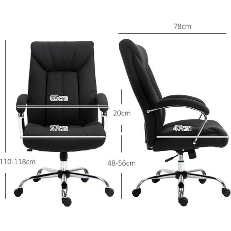 Fauteuil de bureau ergonomique hauteur réglable dossier haut basculant 65x78x118cm, noir (1/4)