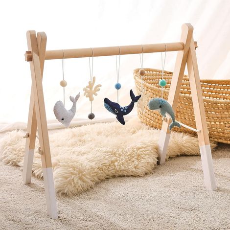 Arche de jeu bébé en bois Baby Gym en bois Arche de jeu nouveau-né Jouet Arche de jeu centre d'activité bébé Design animaux marins Amovible Arche de jeu Babies en bois (1/5)