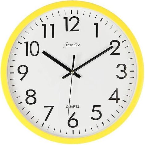 Horloge Murale Quartz Analogique Silencieuse Plastique Jaune (1/4)