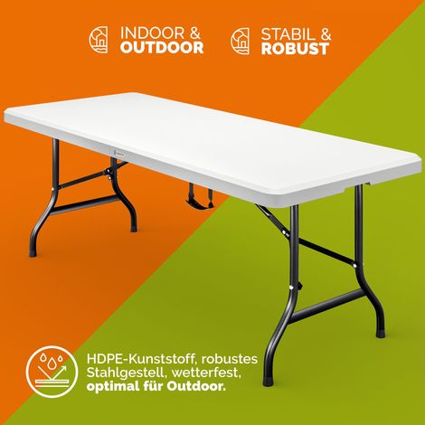 CASARIA® Gartentisch 220x72cm Klappbar Wetterfest Tragegriff Stabil Kunststoff Balkon Garten Terrasse Camping Klapptisch Campingtisch Buffettisch Weiß (1/5)