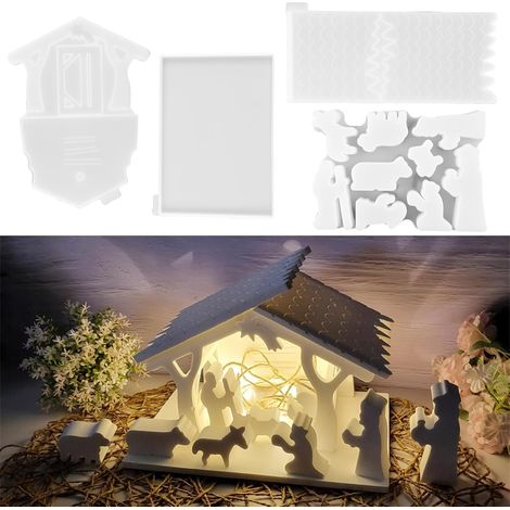 Moule de Maison de Scène de la Nativité Ativity Mold Silicone Moule de la Famille Jésus Moules en Silicone pour Crèche de Noël pour Crèche de Noël,Artisanat de moule en Résine Époxy 3D (1/5)
