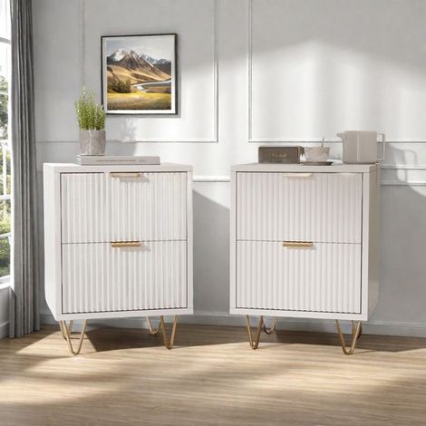 Nachttisch - TANANT - Set von 2 - 2 Schubladen - Modernes Design - Metallfüße