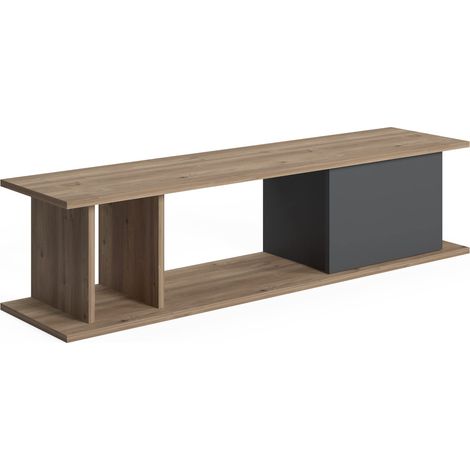 Meuble TV bas avec rangement, Large, 140 x 35 x 34 cm, Oak-gray (1/5)