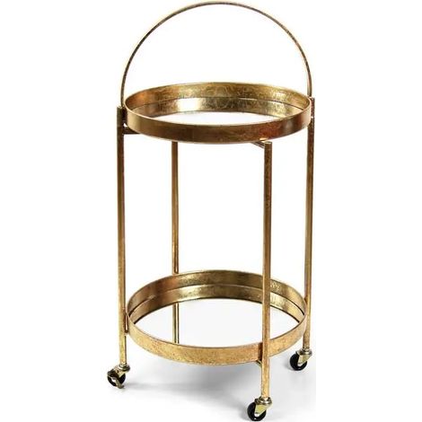 Carrello dorado de metal con 2 estantes espejados Ø44 x 82 cm