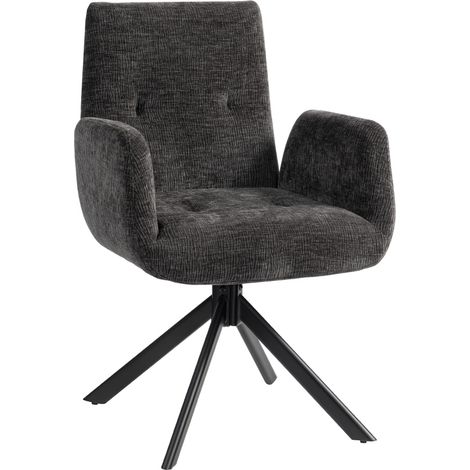 Fauteuil pivotant moderne en tissu laine-lin noir, charge maximale 120 kg (1/5)