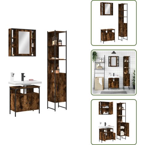 The Living Store Ensemble d'armoires de salle de bain 3 pcs chêne fumé - Meuble De Salle De Bain - Ensemble Salle De Bain - Armoire Salle De Bain - Miroir Salle De Bain - Rangement Salle De Bain (1/5)
