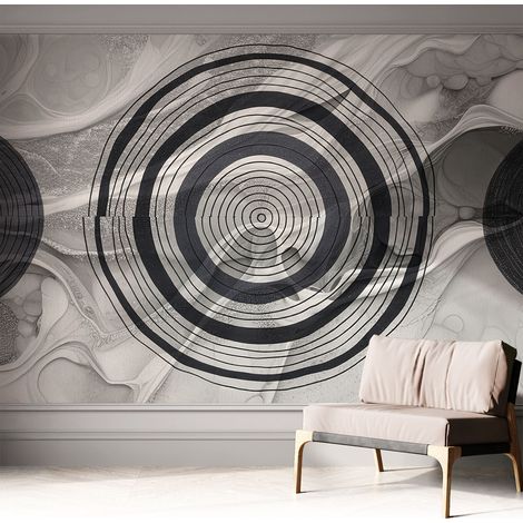 Papier peint adhésif autocollant pour salon chambre à coucher peint imprimé Installation facile Cercles gris 312x219 cm (1/5)