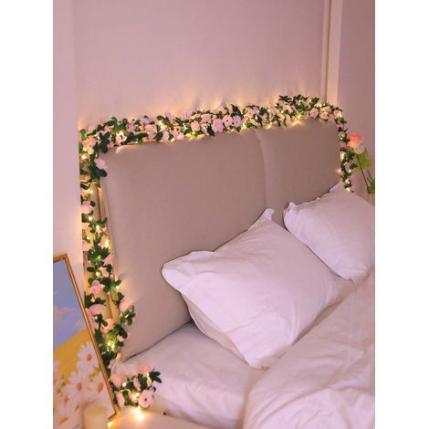 Guirlande lumineuse de 2m de long en forme de rose rose - Décoration romantique pour balcon, fenêtre, chambre ou jardin, Lampe de table pour toutes saisons (1/5)
