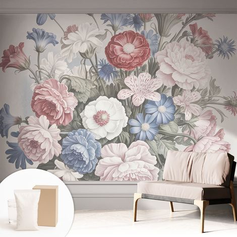 Fototapete Tapete Vliestapete mit Kleber - trendige Wanddeko - Schlafzimmer - Wohnzimmer Bunter Blumenstrauß 312x219 cm (1/5)