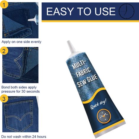 Secure Stitch Flüssignähset, nahtloser Textilkleber, schnell trocknend, starker Halt, Klebeset für Stoffe. (1/3)