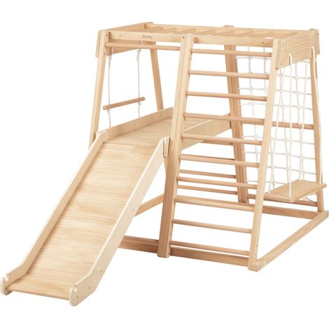 Sunny Mickie Tour D'Escalade Avec Toboggan, Balançoire Et Échelle De Corde En Bois Naturel Structure D'Escalade D'Intérieur Pour Enfants Avec Toboggan Réversible Jouet Montessori (1/3)