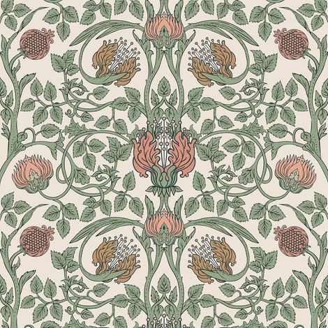 Rétro Papier Peint Fleuri Bohème Art Nouveau William Morris Papier Peint Feuillage Beige Vintage 44,5 cm x 300 cm Papiers Peints Floral Adhesif Mural Decoratif Chambre Salle de Bain Salon (1/5)
