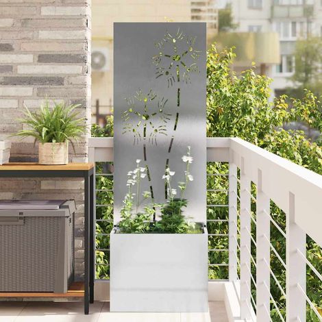 Garten Sichtschutz-Leinwand Floral Silber 50 x 150 cm Edelstahl