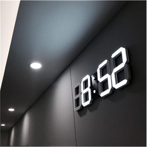 Horloge murale numérique LED 3D – Affichage 12/24 heures – Luminosité réglable – Plastique blanc – Dimensions 16,1 x 6,5 x 2 cm (1/5)