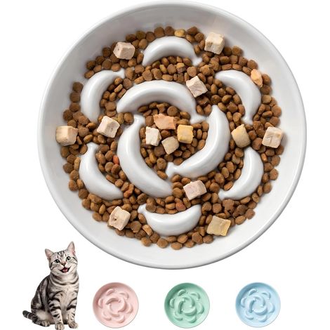Anti Glutton Ceramic Bowl - Anti Vomiting Cat Food Bowl with Interactive Maze - Ivory White - 16 x 3 cm (1/5)