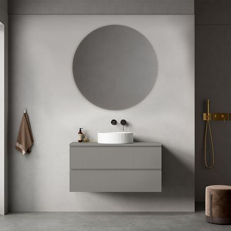 Mobile bagno sospeso cannettato 100 cm Grigio Londra per Lavabo d'appoggio Specchio Tondo - Fiji Paint Top Canneté (1/4)
