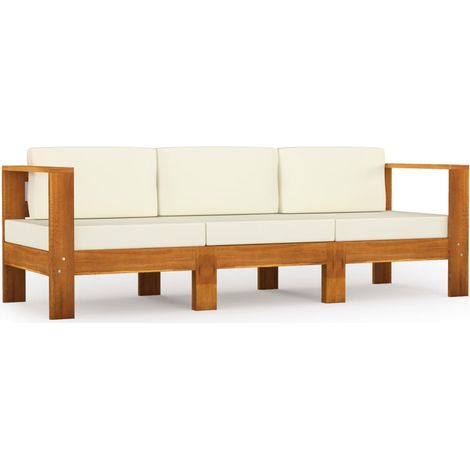 Maison Exclusive - Divano da Giardino 3 Posti Cuscini Bianco Crema Massello Acacia