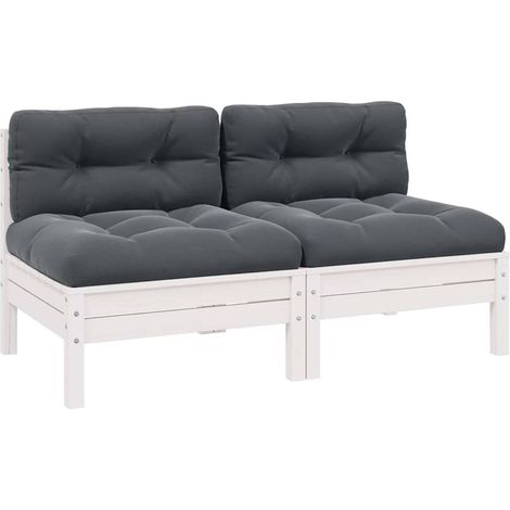 Canapé fixe 2 places de jardin Canapé relax - Banc de jardin et coussins Blanc Bois de pin solide BV307927 - BonneVie (1/5)