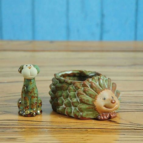 Pot de fleurs en céramique pour décoration d'intérieur,petit hérisson,pot de fleurs créatif en forme d'animal mignon en forme (1/4)