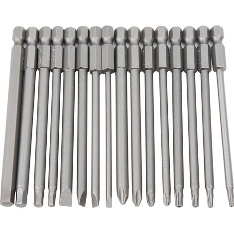 Ensemble de 16 embouts de tournevis de 100 mm : hexagonaux, cruciformes, plats, creux et pentalobes. Accessoires pour tournevis. (1/5)