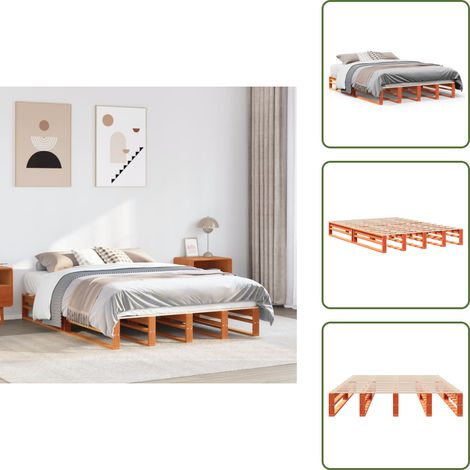 Massivholzbett ohne Matratze Wachsbraun 140x200 cm Kiefernholz - Bettrahmen - Bettgestell - Bett - Holzbett (1/5)