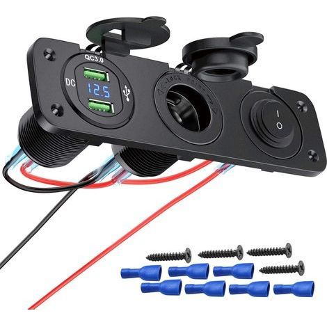 Regleta de carga 3 en 1 con enchufe de 12 V, cargador doble USB QC3.0, interruptor basculante iluminado para barcos, remolques, coches y autobuses (1/5)