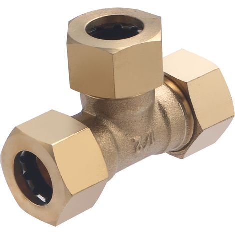Noyon & Thiebault – Raccord laiton té à joint mixte égal – Ø 14 mm – Filetage plomberie pour tube cuivre – Serrage par compression