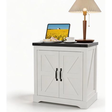 Table de chevet blanche avec prise USB-C et prise secteur, porte coulissante, étagère réglable, grande capacité de rangement, pour chambre, salon et bureau (1/5)