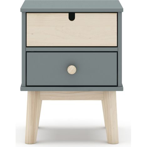 Table de chevet, table de nuit en pin ciré et MDF coloris vert kaki, blanc - Longueur 40 x Profondeur 35 x Hauteur 52 cm -PEGANE- (1/5)