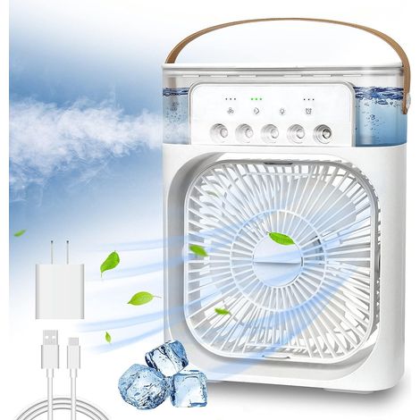 Condizionatore d'aria portatile, mini raffrescatore d'aria evaporativo con luce LED a 7 colori, timer da 1/2/3 ore, 3 velocità del vento e 3 modalità di spruzzo per la scrivania, il comodino o