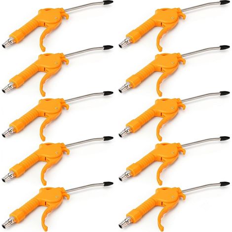 10PCS Pistolet à air comprimé, longueur totale 255mm, pistolet de nettoyage pneumatique avec buse courbée 100mm, poignée ergonomique jaune pour atelier (1/5)