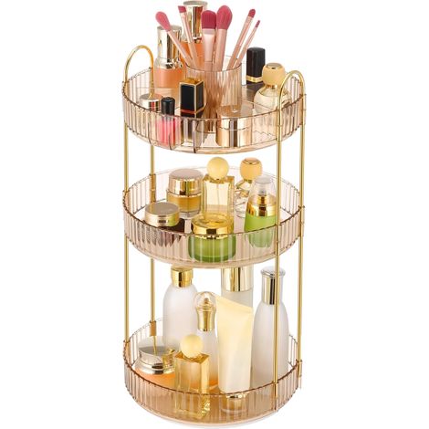 Organizador de maquillaje giratorio de 360 grados, expositor de cosméticos de 3 niveles, para baño y tocador.