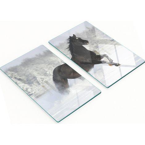 Juego de dos tablas de cocina decorativas de cristal con diseño de caballo de nieve, 2x30x52 cm. (1/5)